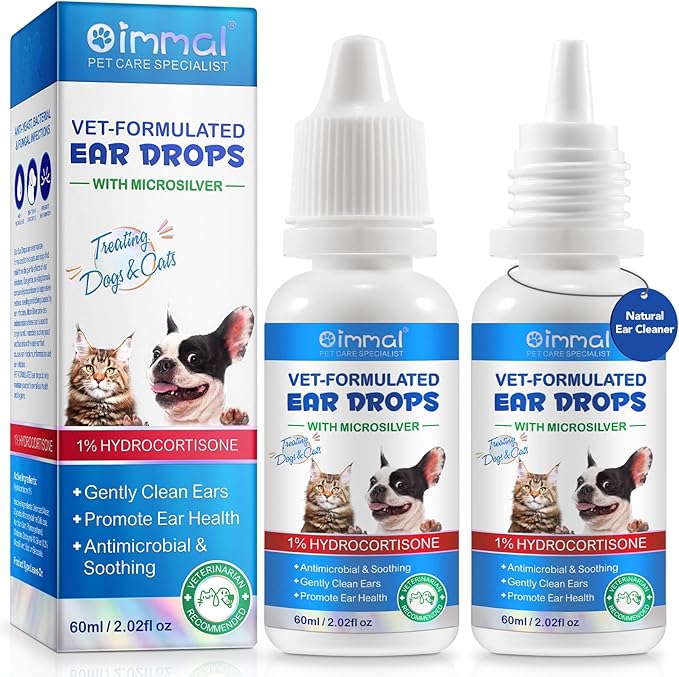 2PCS Dog & Cat Ear Infection Treatment Drops, Pets Ear Cleaning Drops with 1% Hydrocortisone for Dog & Cats Yeast Infection, Itchy Ear Relief, Treats Ear Infections for Dogs & Cats