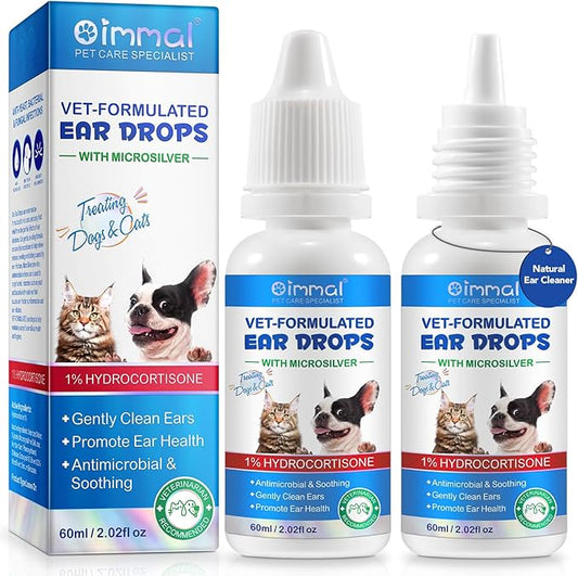 2PCS Dog & Cat Ear Infection Treatment Drops, Pets Ear Cleaning Drops with 1% Hydrocortisone for Dog & Cats Yeast Infection, Itchy Ear Relief, Treats Ear Infections for Dogs & Cats