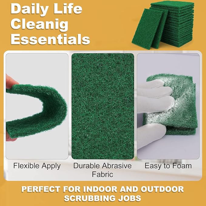 100 Pcs Scouring Pads,Heavy Duty Scour Pads,4 x 5.95 inch Reusable Green Scrub Pads for Metal Grills & Kitchen Scrubbers,Non-Scratch Scrubbing Pads for Household Kitchen Dishes Sink Bathtub
