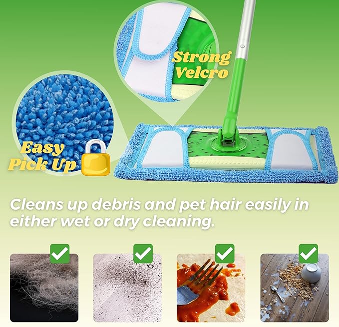 Reusable Washable Mop Pads for Swiffer Sweeper Mop, 2-Pack Microfiber Cleaning Cloths for Hard Floors, Baseboards, Wet and Dry Dusting