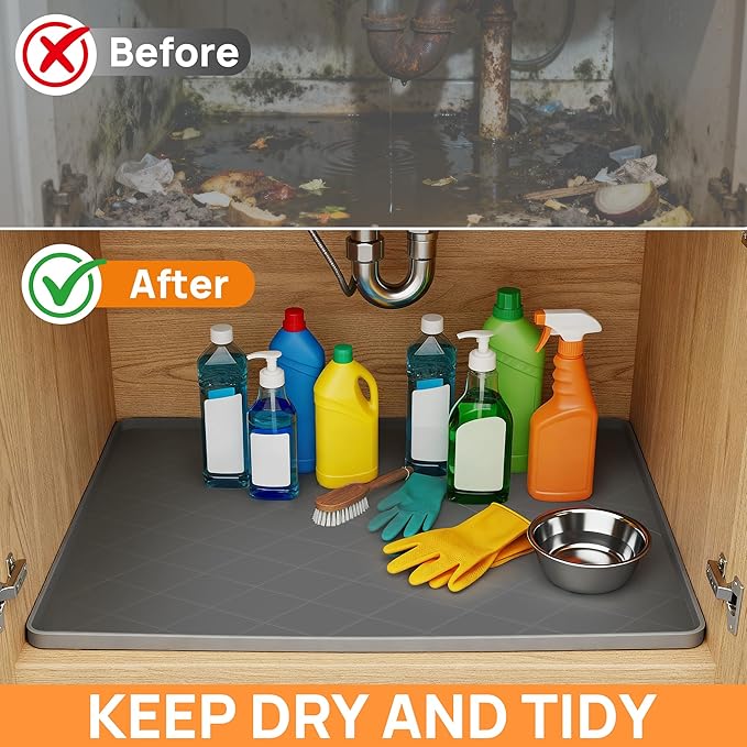 34" x 22" Silicone Under Sink Mat Thickened Kitchen Mat Shelf Liner Cabinet Protector Leakproof Under Sink Pad Waterproof Counter Protector