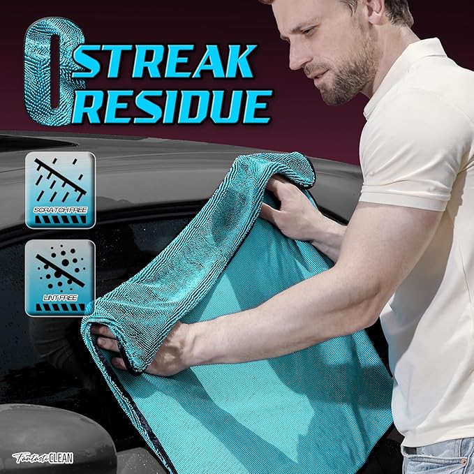 Fantasticlean Large Car Drying Towels- 2 Pack, 32‘’ by 24'' -Premium Microfiber Cleaning Cloth with Dual-Colored Twisted Loop, Ultra Absorbent, Scratch-Free for Instant Car Detailing (Pink and Blue)