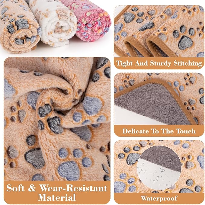 Guinea Pig Fleece Blanket 3PCS Waterproof Puppy Blankets for Small Dogs Guinea Pig Cage Liner Washable Pee Pads for Pet Rabbit Hamster Ferret Chinchilla （Paw Print 3 Color） 23.6 X 15.7 Inch