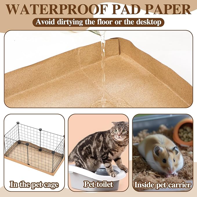 12 Pcs 49.2" x 25.6" Disposable Guinea Pig Cage Liners 4 x 2 ft Cage Disposable Bottom Waterproof Kraft Paper Liner Bag for Guinea Pigs Bedding Small Animal Pet Supplies