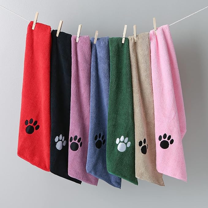 Bone Dry Pet Grooming Towel Collection Embroidered Absorbent Microfiber Drying Set, 15x30, Pink, 3 Count