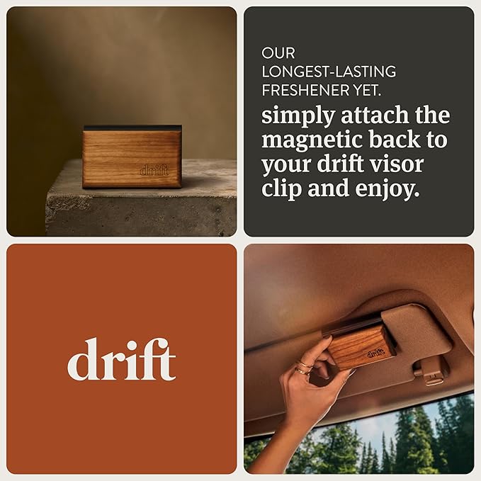 Drift Car Air Freshener - The Original Wood Air Freshener - Car Odor Eliminator - Long Lasting Scent - Metal Clip - Essential Oils - Clean Ingredients - Teak Scent 3 Pack Refill - NO CLIP INCLUDED
