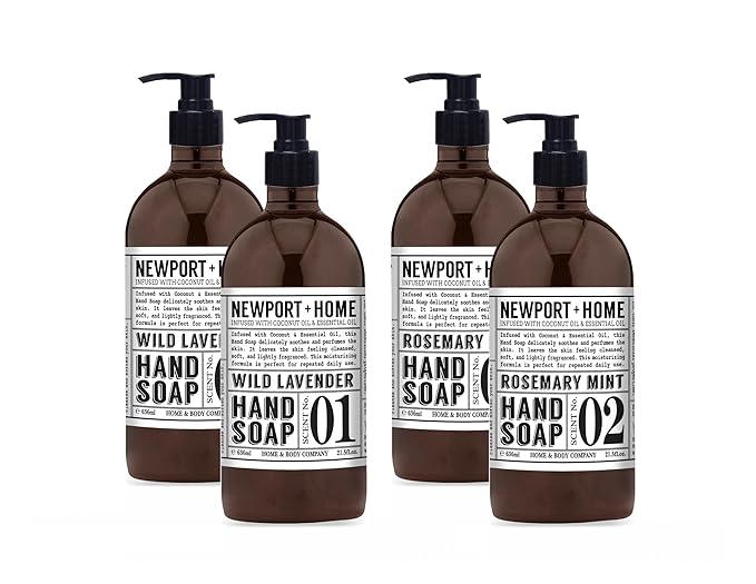 Newport Home Hand Soap, Wild Lavender and Rosemary Mint, 21.5 fl oz, Set of 4, Home and Body Co