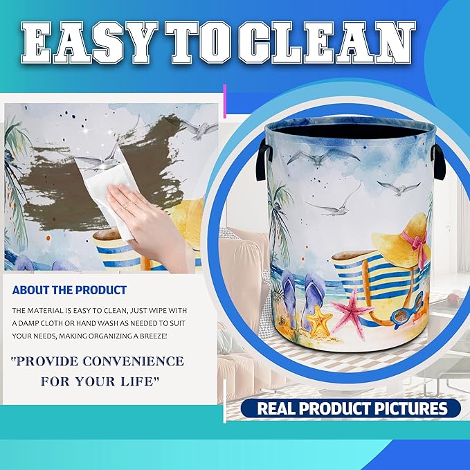 Hawaiian Beach Laundry Basket Oxford Cloth Palm Tree Slippers Laundry Hamper With Handle Foldable Portable Clothes Storage Basket 18.9 X 16.5 In Storage Bag For Laundry Room/Bathroom/Bedroom