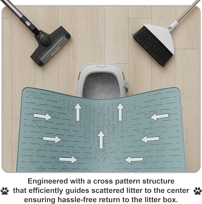 OHMO Cat Litter Mat XXL Trapping Mat Premium Silicone Rubber 37.5x25.2 Light Blue, Waterproof and BPA Free Kitty Litter Box Mat, Easy Clean and Keeps The Floor Tidy