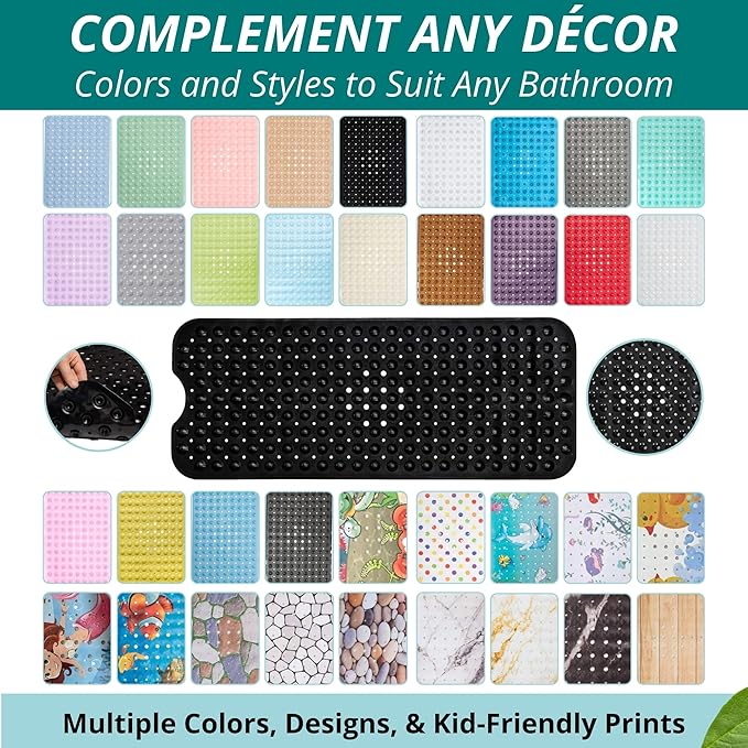 ENKOSI Bath Mat – 40 x 16 Inch Extra Long Non Slip Bathtub Mat – Anti Slip Black Shower Mat with Suction Cups – Bathroom Mat for Tub and Smooth Shower Floors (Black 40x16)