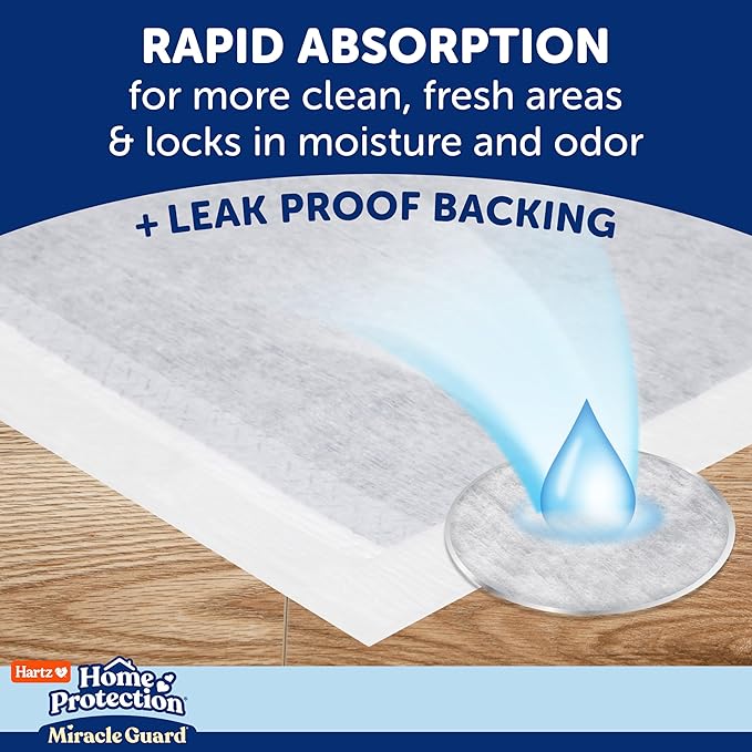 New! Hartz Home Protection Miracle Guard Dog Pads, Regular Size 25 Count, 3X Absorbency & 3X Longer use, Won't Leak and Odor Eliminating