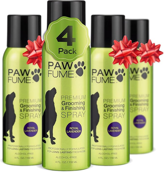 Paw Fume Dog Detangler Grooming Spray, Royal Lavender, 4-Pack – Keeps Pups Fresh All Day – Hypoallergenic, Alcohol-Free, Detangling & Moisturizing – Salon-Quality Dog Necessities for Coat & Fur Care