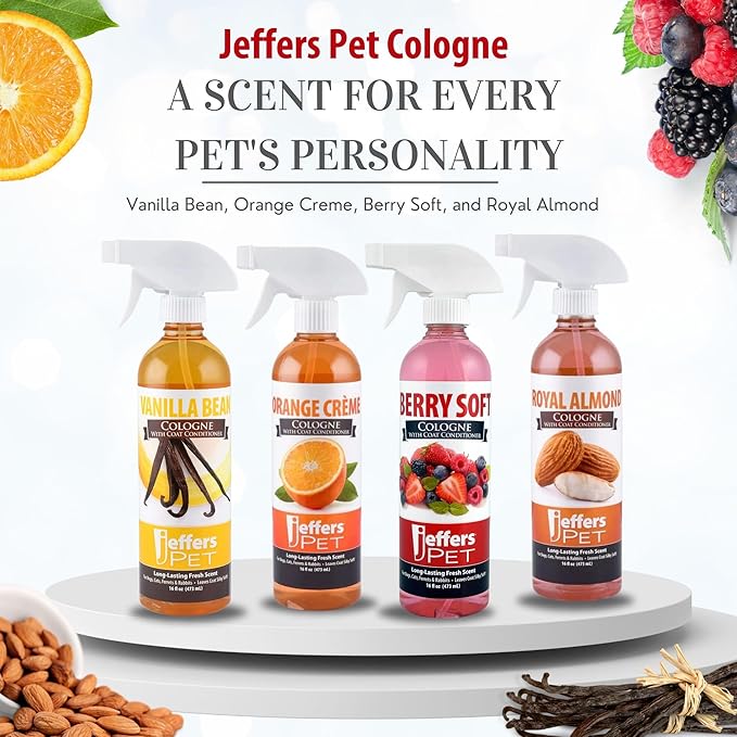 Jeffers Pet Cologne Spray with Coat Conditioner for Dogs & Cats, Orange Creme - Detergent & Soap Free Grooming Fragrance Mist, Deodorizer, Freshener, Safe for Pets, Salon, Home Use - 16 oz