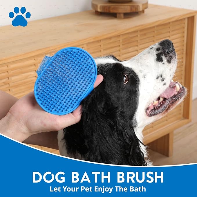 Silicone Dog Bath Brush – Soft Pet Scrubber for Bathing & Grooming – Shampoo Brush for Dogs, Cats & Puppies – Adjustable Strap – Choose from 5 Colors (Blue)