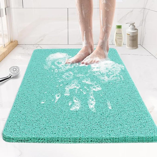 Joyhalo Anti-Slip Shower Mat for Elderly, 30'' x 17'' Non-Slip Bath Tub Mat, PVC Loofah Bathroom Mat for Inside Shower, Aqua