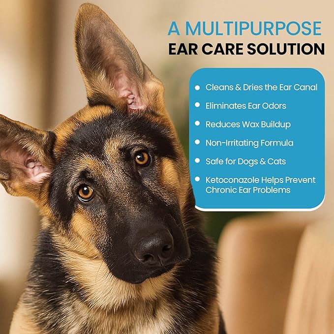 Replenish Otic Ear Cleaning Solution for Dogs – Antiseptic Ear Cleaner for Dogs & Cats – Advanced Ear Flush for Yeast Treatment and Odor Control – 8 oz