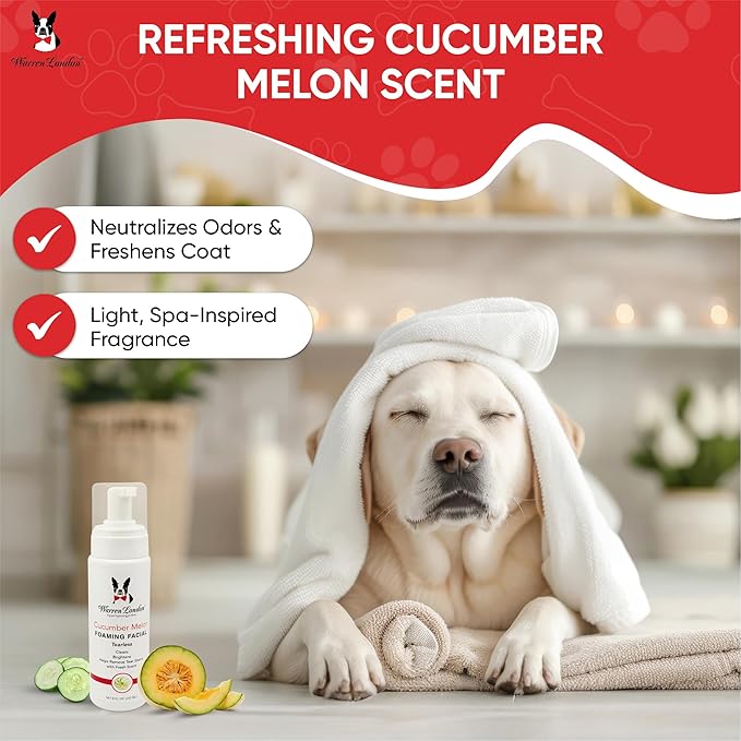 Warren London Foaming Pet Facial – Tear Free Dog Face Wash & Tear Stain Remover | Gentle Puppy & Dog Face Shampoo | Cucumber Melon Scent | Made in USA | 1 Gallon Refill