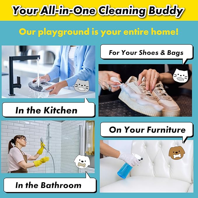 2-in-1 Dog Face Sponge for Kitchen & Bath - Detachable Fish, Wall-Cling Storage, Powered by 1.8 Mil Fiber - Multi-Functional Cleaning Gadget (2 Pack) (Dog - White & Brown)