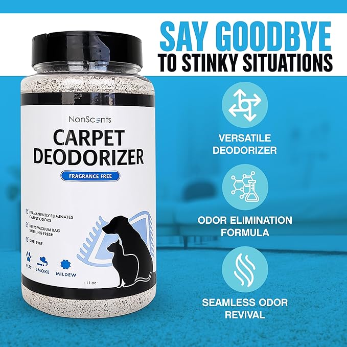 NonScents Carpet & Rug Odor Eliminator - Safe & Fragrance-Free Pet Carpet Deodorizer - Cat and Dog Smell Neutralizer - Removes Pet Urine Odors - Fresh Scent Powder in Pet Areas at Home (Pack of 2)