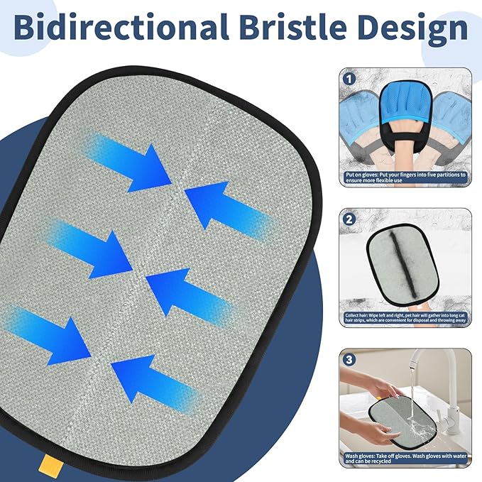 Hysagtek Pet Hair Removal Gloves – Electrostatic Pet Hair Removal Gloves Reusable Five-Finger Cat Dog Fur Remover Grooming Glove Brush Tool for Clothing Couch Funiture Carpet Car Seat