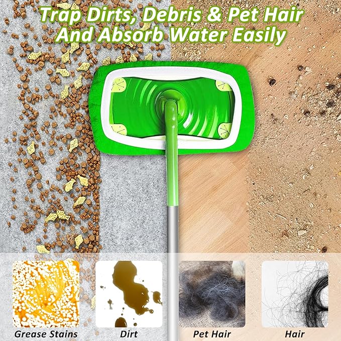 24 Pack Reusable Microfiber Mop Pads, Reusable Mop Pads Fit Swiffer, Washable Mop Pads Compatible with Swiffer, Replacement Wet Mopping Refills for Cleaning Hardwood Surface Floor