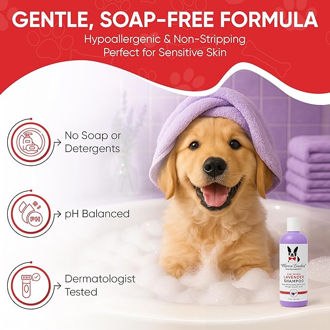 Warren London Calming Lavender Dog Shampoo Gallon | Natural Aloe Vera, Essential Oils & Vitamins | Soothes Itchy Skin, Deodorizes, Made in USA | Lavender Scent, Soap & Paraben Free