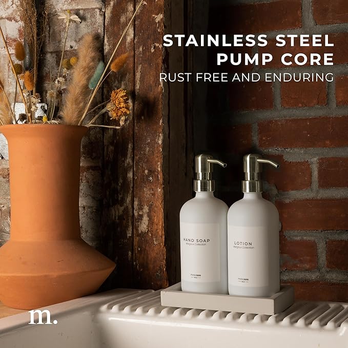 MaisoNovo Soap Dispenser 3-Piece Set | 16.9oz White Bottles with Silver Stainless Steel Pumps