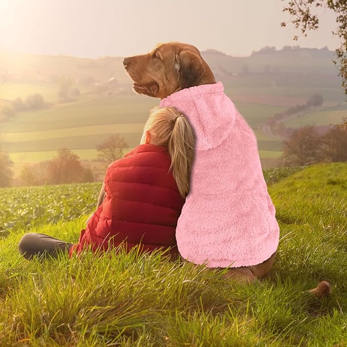 4XL Dog Sweaters for Large Dogs,Dog Hoodie,Warm Fuzzy Fleece Sweatshirt with Hood & Pocket,Leash Hole,Cozy Cold Weather Pet Clothes Sweater Hoodie for Large Dogs(Pink,4XL)