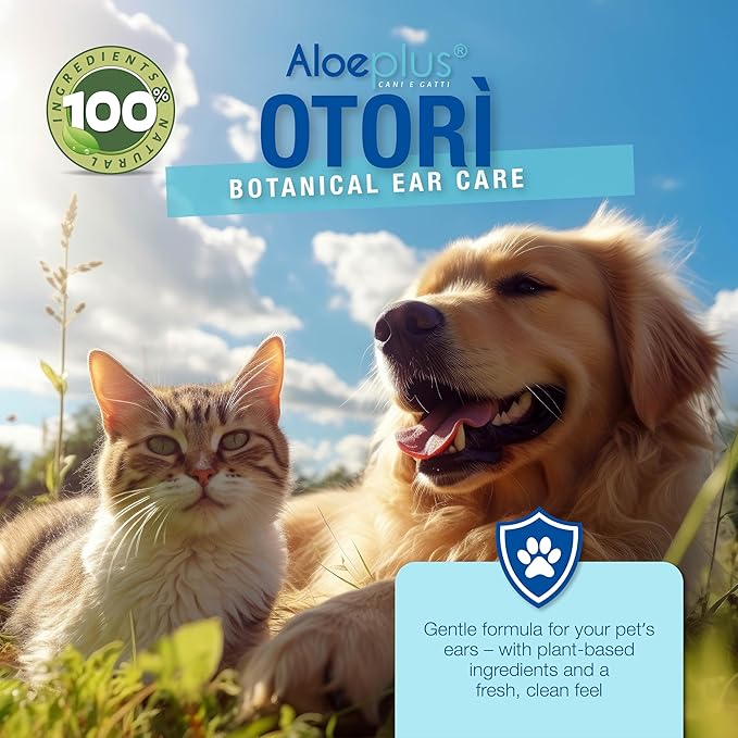Otorì Cat and Dog Ear Cleaner 125ml - Ear Drops for Dogs and Cats, 100% Natural Organic Aloe Arborescens, Tea Tree Oil, Soothing and Emollient, Against Dog Itching, Mites, Wax