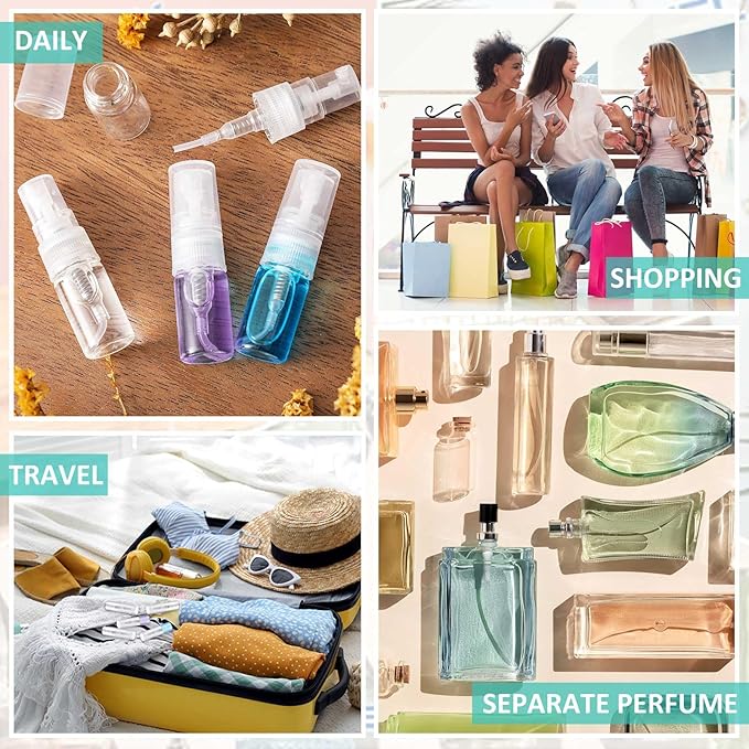 Zhehao 50 Pcs Mini Spray Bottles 2 ml Clear Glass Perfume Bottles Refillable Fine Mist Perfume Atomizer Portable Empty Sample Containers for Cleaning, Essential Oils, Travel (Clear Cap)