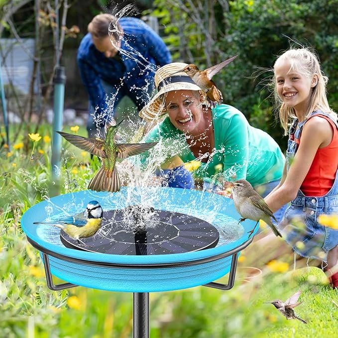 35.5In Freestanding Birdbaths Bowl Outdoor, Free Standing Garden Bird Bath Bird Feeder Bowl with Metal Stake, Detachable Decoration Spa Birdfeeder for Garden Patio Yard Lawn, 4 Spiky Feet (Blue)