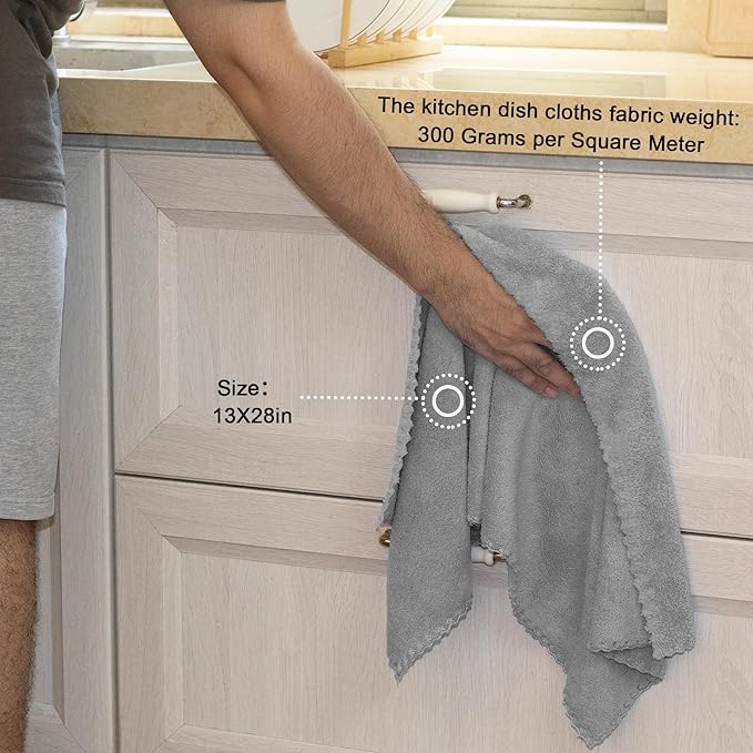 kimteny Kitchen Cloth Dish Towels, 13x28 Inches Premium Dishcloths, Super Absorbent Coral Velvet Microfiber Cleaning Cloths, Fast Drying Rags for Washing Dishes (13x28-8 Pack, Grey)