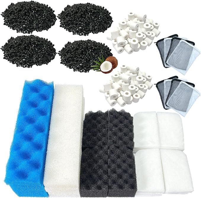 38 Pack Filter Media Kit for Fluval 406/407 Canister Filters, Replacement Bio Foam, Activated Carbon & Ceramic Rings (2 Sets Maintenance Bundle)