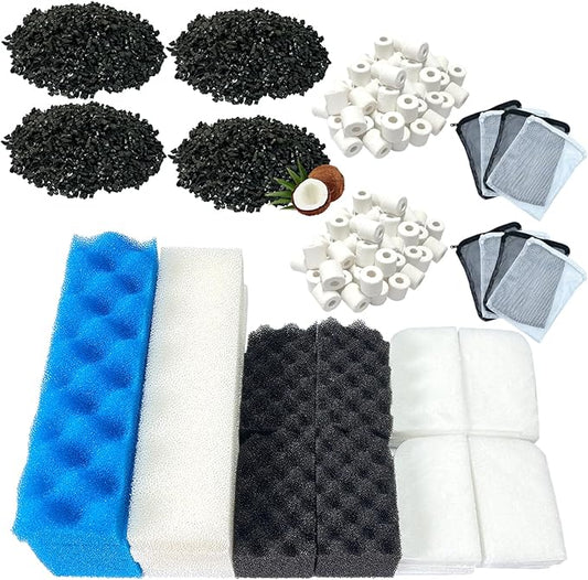 38 Pack Filter Media Kit for Fluval 406/407 Canister Filters, Replacement Bio Foam, Activated Carbon & Ceramic Rings (2 Sets Maintenance Bundle)