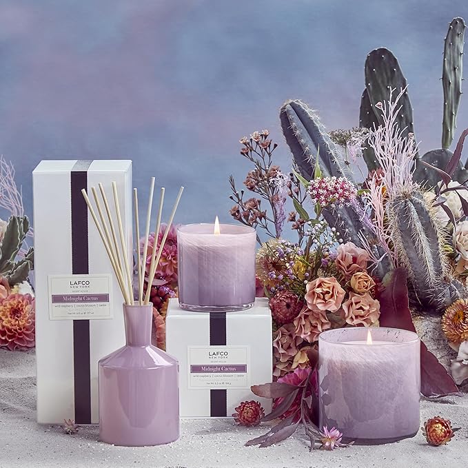 LAFCO New York Classic Candle, Midnight Cactus - 6.5 oz - 50-Hour Burn Time - Reusable, Hand Blown Glass Vessel - Made in The USA