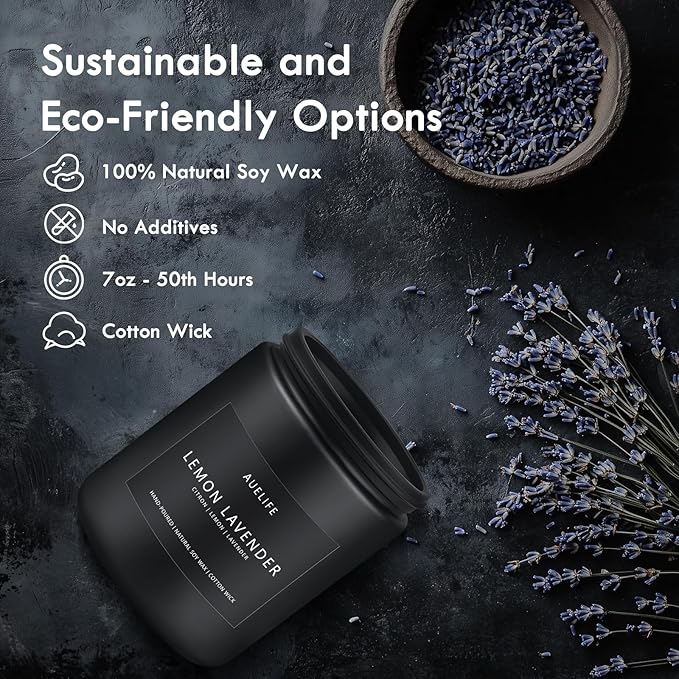 Lemon Lavender Candle | Scented Candles for Home, Aromatherapy Gifts - Soy Candles for Home Scented, Candle Gift for Women Men, Natural Fragrance -7oz 50 Hours Long Burning