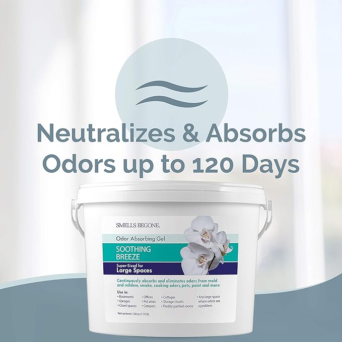SMELLS BEGONE 1-Gallon Odor Absorber Gel - Air Freshener & Odor Eliminator for Homes, Garages & Commercial Buildings - Industrial Size - Soothing Breeze Scent