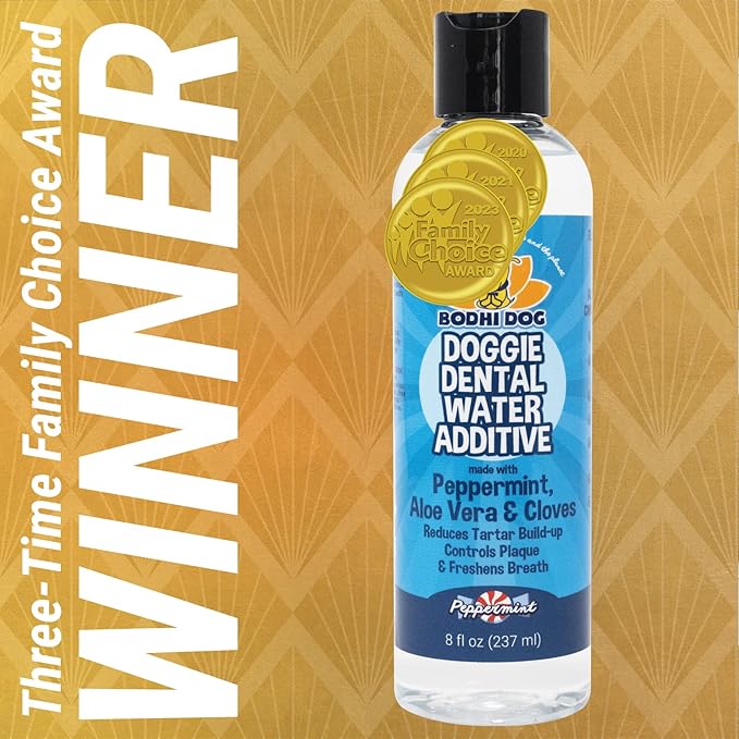 Bodhi Dog Peppermint Dental Water Additive for Dogs & Puppies - Freshens Breath, Reduces Tartar, Promotes Healthy Gums - Oral Care for Teeth & Breath - Supports Clean Mouth - Made in USA (8 Fl Oz)