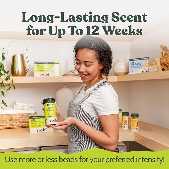 Roobi Sustainable Laundry Scent Booster Beads. Linen Breeze Fragrance Laundry Beads. Up to 20 Washing Cycles. Carbon Neutral, 100% Vegan.