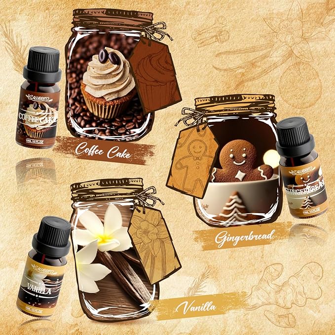 SALUBRITO Spice Fragrance Oils Set, Premium Essential Oils Set for Diffuser, Candle, Soap Making, Warm Fall Scented Oil, Cinnamon, Spiced Cider, Pumpkin Pie, Coffee Cake, Gingerbread, Vanilla