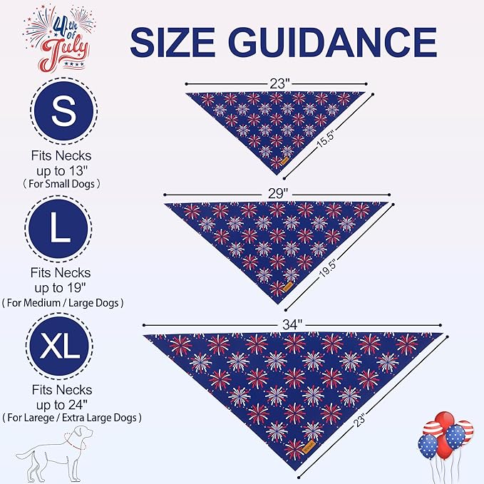 4th of July Dog Bandanas - 2 Pack Reversible USA Patriotic Bandana for Boy and Girl | Premium Durable Fabric | American Flag Pet Scarf for Small Medium Large and Extra Large Dogs (Small)