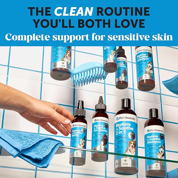 Pet Honesty Restore + Soothe 2 in 1 Shampoo + Conditioner for Sensitive Skin for Dogs & Cats - Dog Skin and Coat Supplement - Soothes Itching, Irritation and Hot Spots (Coconut) - 16oz