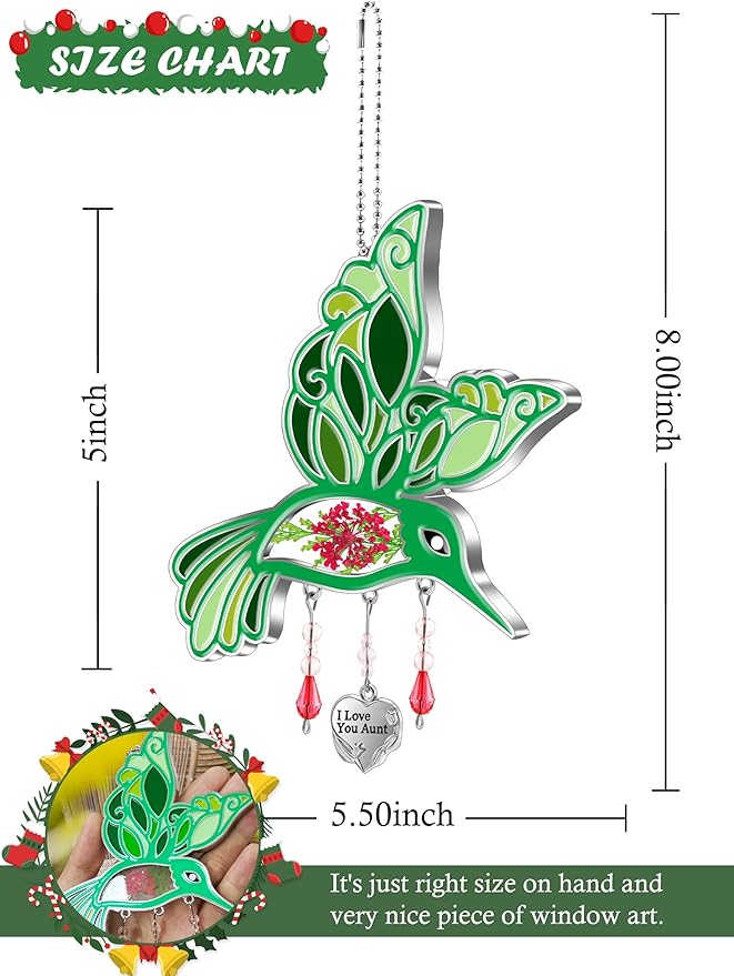 KY&BOSAM Hummingbird Suncatcher I Love You Aunt Gifts for Wome Stained Glass for Windows Suncatchers Hanging Home Garden Decor Wind Chime Birthday Gifts for Aunt Mothers Day Valentine's Christmas