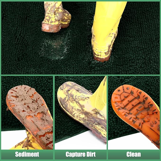 IM HOME Chenille Absorbent Outdoor Doormat 30" x 20", Washable Muddy Door Mats for Dog Non Slip Indoor Doormat Dog Mat for Muddy Paw Front Inside Doormats for Entryway Dark Green