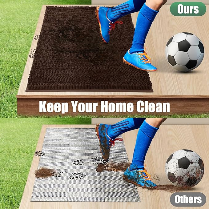 IM HOME Chenille Absorbent Outdoor Doormat 30" x 20", Washable Muddy Door Mats for Dog Non Slip Indoor Doormat Dog Mat for Muddy Paw Front Inside Doormats for Entryway Brown