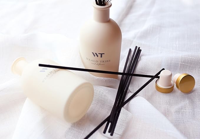 WEALD TRIBE Flower Reed Diffuser Set(Fir Scent) Bathroom Accessories Boho Shelf Decor & Air Fresheners, Home Fragrance Defusers with 5.1 fl oz Essential Oils, House Bedroom Office Decor & Gifts