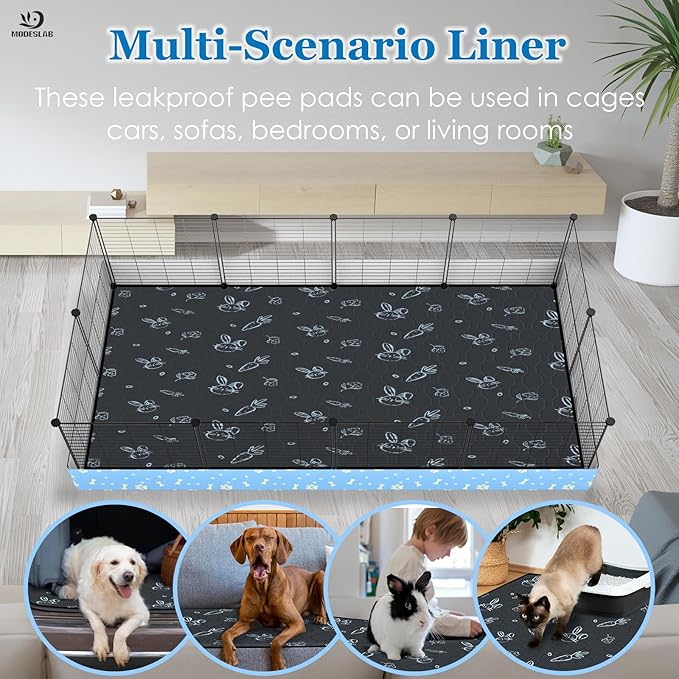 4-Pack Guinea Pig Cage Liner Washable, 16in x 30in Ultra-Absorbent Guinea Pig Bedding for Cage Non-Slip Leak-Proof Pee Pads for Dogs Rabbit Bunny Cat Litter Mat, Navy