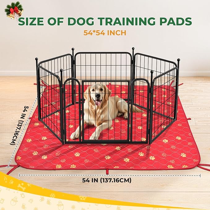 Fostanfly Washable Pee Pads for Dogs, 2 Pack 54"x54" Reusable Extra Large Ultra-Absorbent Non-Slip Leak-Proof Potty Training Pads for Puppy & Whelping, Christmas & New Year's Essential for Dogs, Red