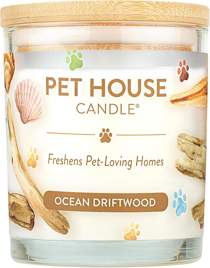 One Fur All Pet Odor Candle, 9 OZ Ocean Scented Candle, Clean Burning, Long Lasting Air Freshener for Home - Ocean Driftwood