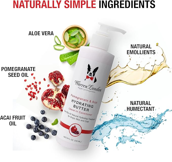 Warren London 8oz Butter Combo - Premium Dog Shampoo & Conditioner - Exfoliating Wash with Fragrant Leave in Conditioner - Pom & Fig w/Pom & Acai